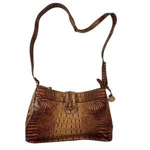 vtg BRAHMIN Purse ISABELLE Satchel Shoulder Bag Brown Croc Leather Mob Wife